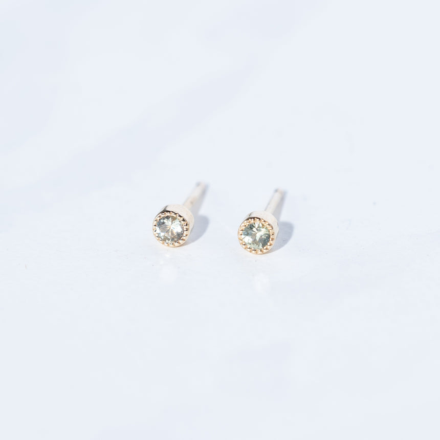 Alice Son - Sapphire Millgrain Studs (2mm Green Sapphires) Earrings Day in the Life Gallery