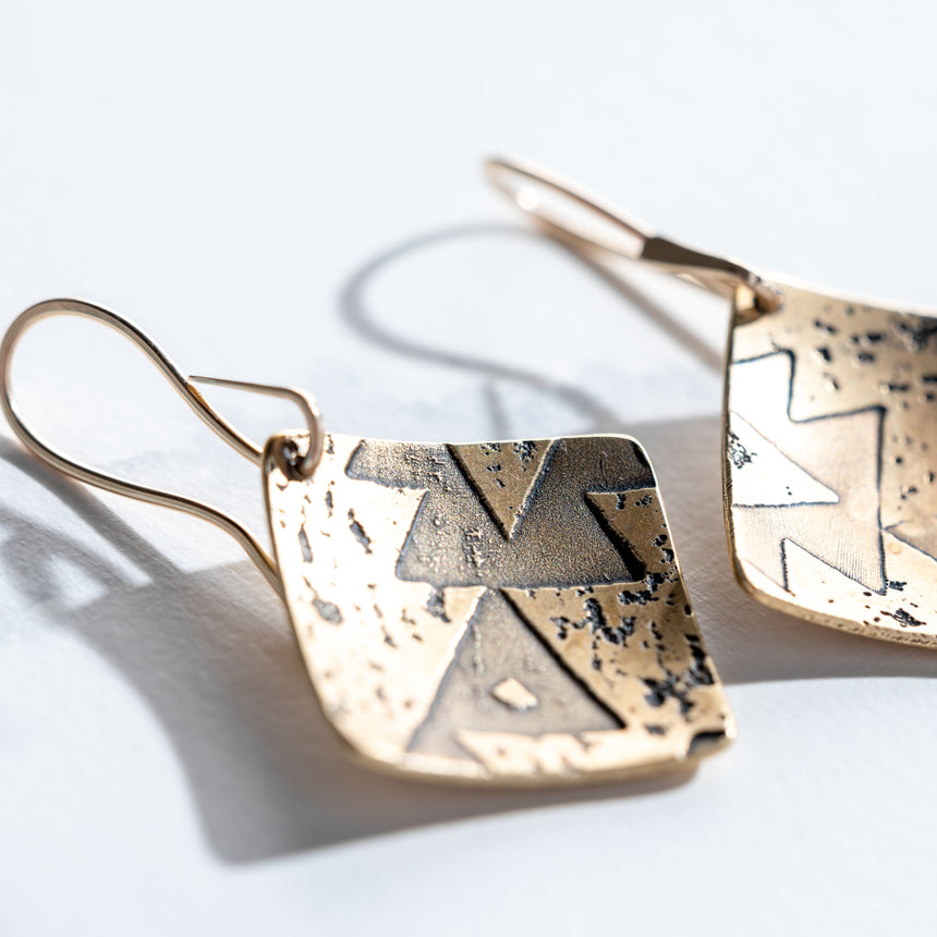 Ashley May - Brass Square Shift Aztec Earrings Earring Day in the Life Gallery