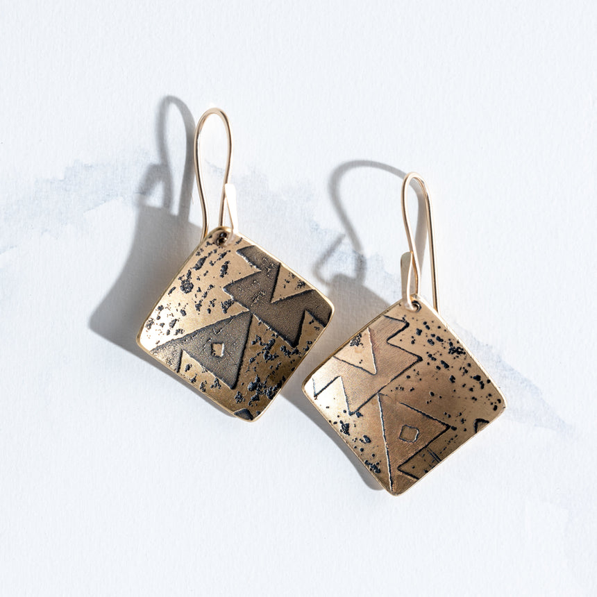 Ashley May - Brass Square Shift Aztec Earrings Earring Day in the Life Gallery