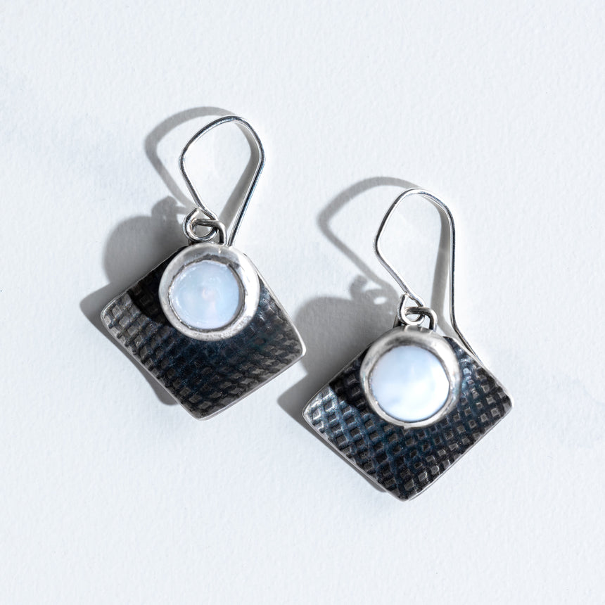 Ashley May - Silver & Button Pearl Earrings Earring Day in the Life Gallery