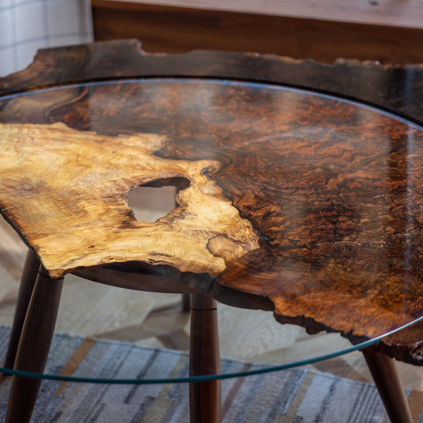 Austin Heitzman - Walnut Burl Coffee Table w/ Glass Coffee Table Day in the Life Gallery