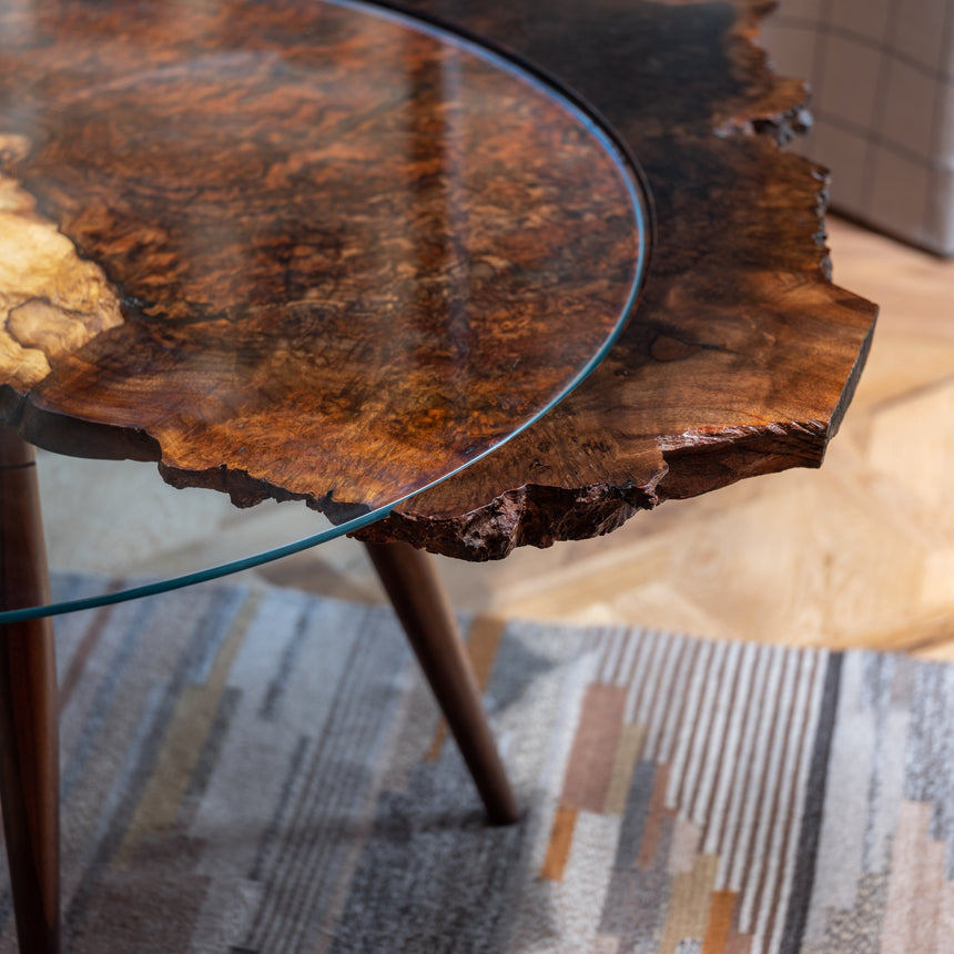 Austin Heitzman - Walnut Burl Coffee Table w/ Glass Coffee Table Day in the Life Gallery