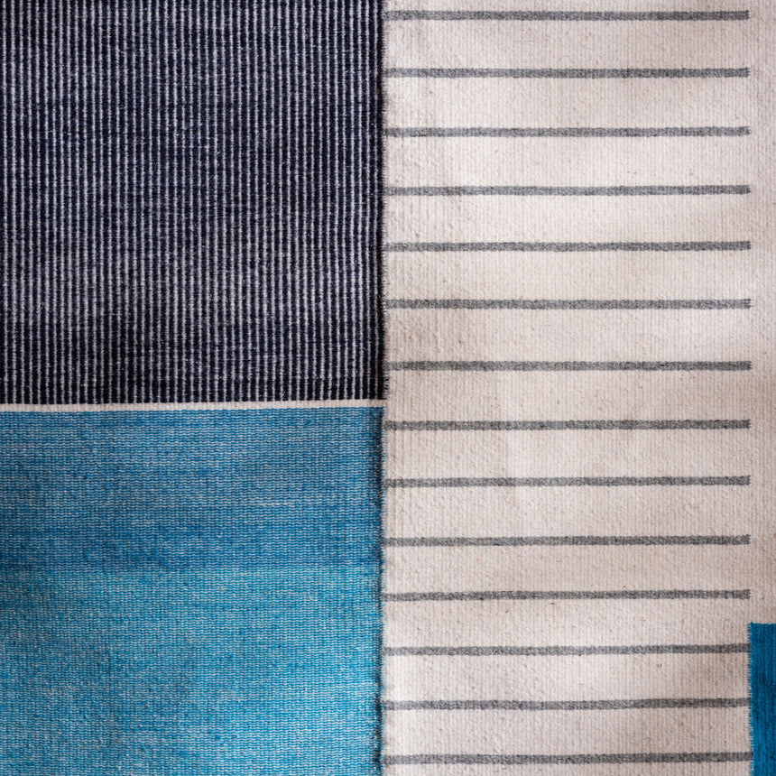 Francisco & Laura Bautista - Handwoven Modern Blue Rug Rug Day in the Life Gallery