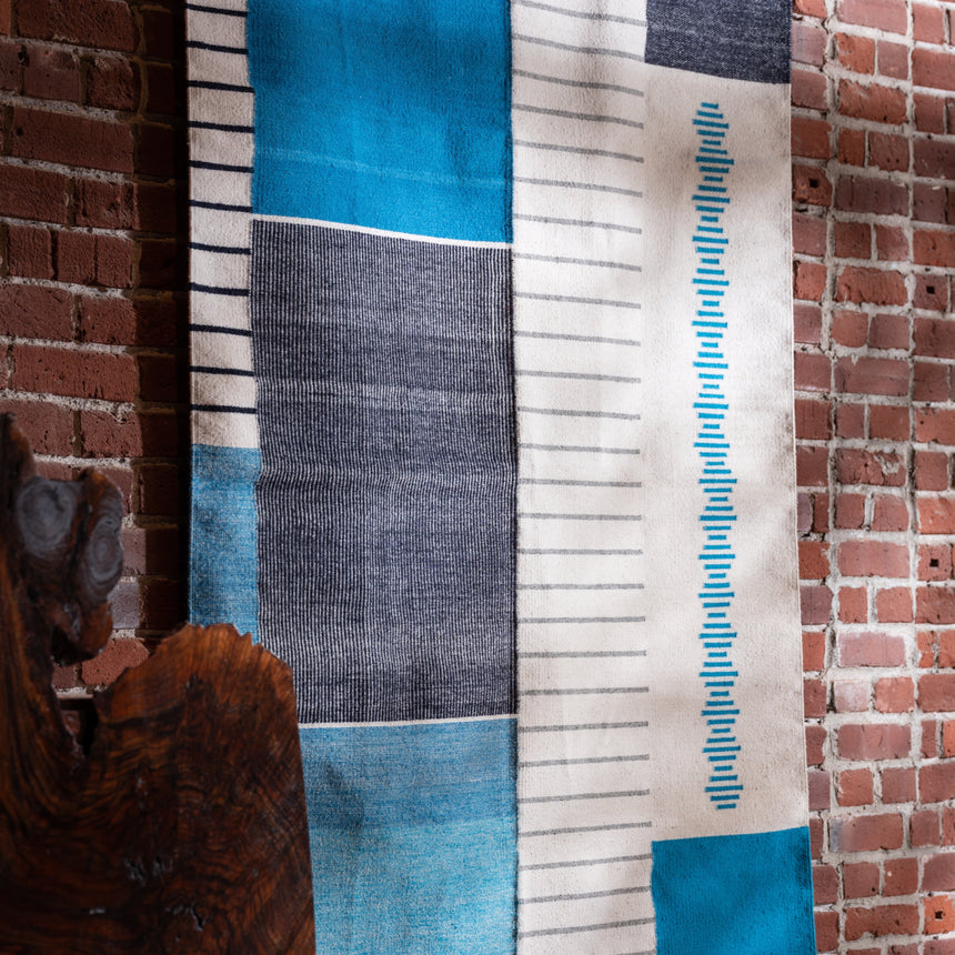 Francisco & Laura Bautista - Handwoven Modern Blue Rug Rug Day in the Life Gallery