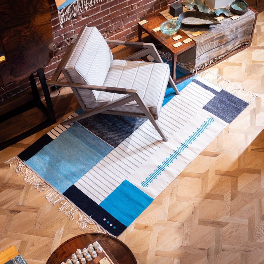 Francisco & Laura Bautista - Handwoven Modern Blue Rug Rug Day in the Life Gallery