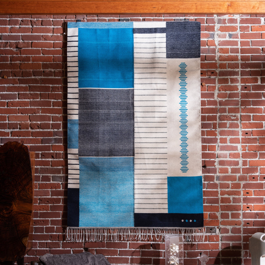Francisco & Laura Bautista - Handwoven Modern Blue Rug Rug Day in the Life Gallery
