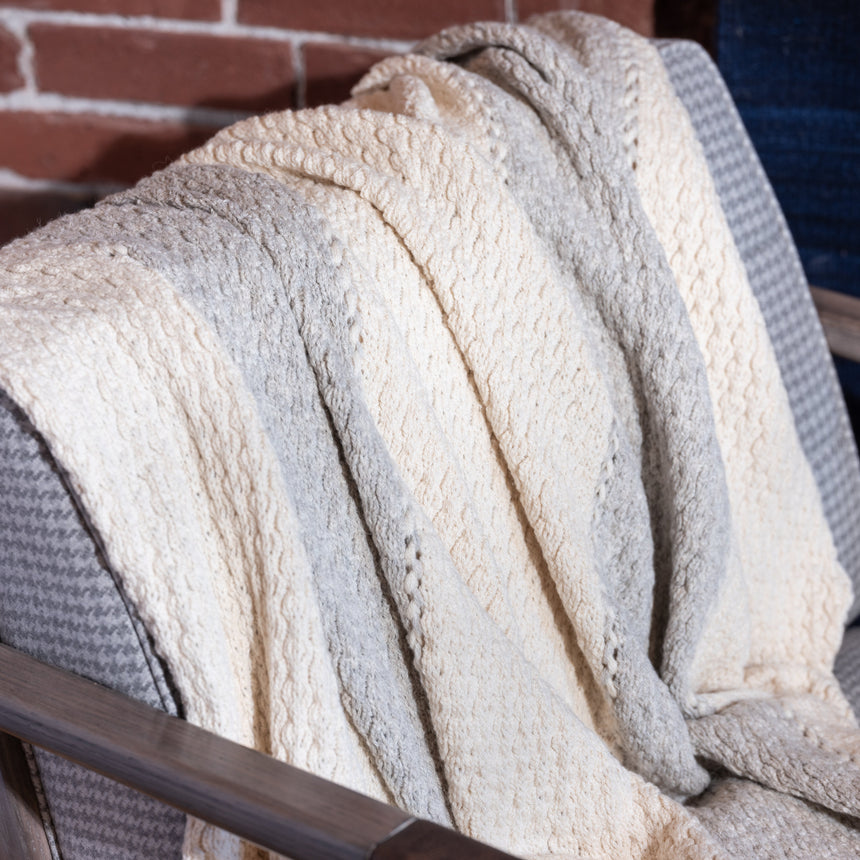 Helen Howe - Tuck Rib Throw (Ecru/Silver) Throw Blanket Day in the Life Gallery