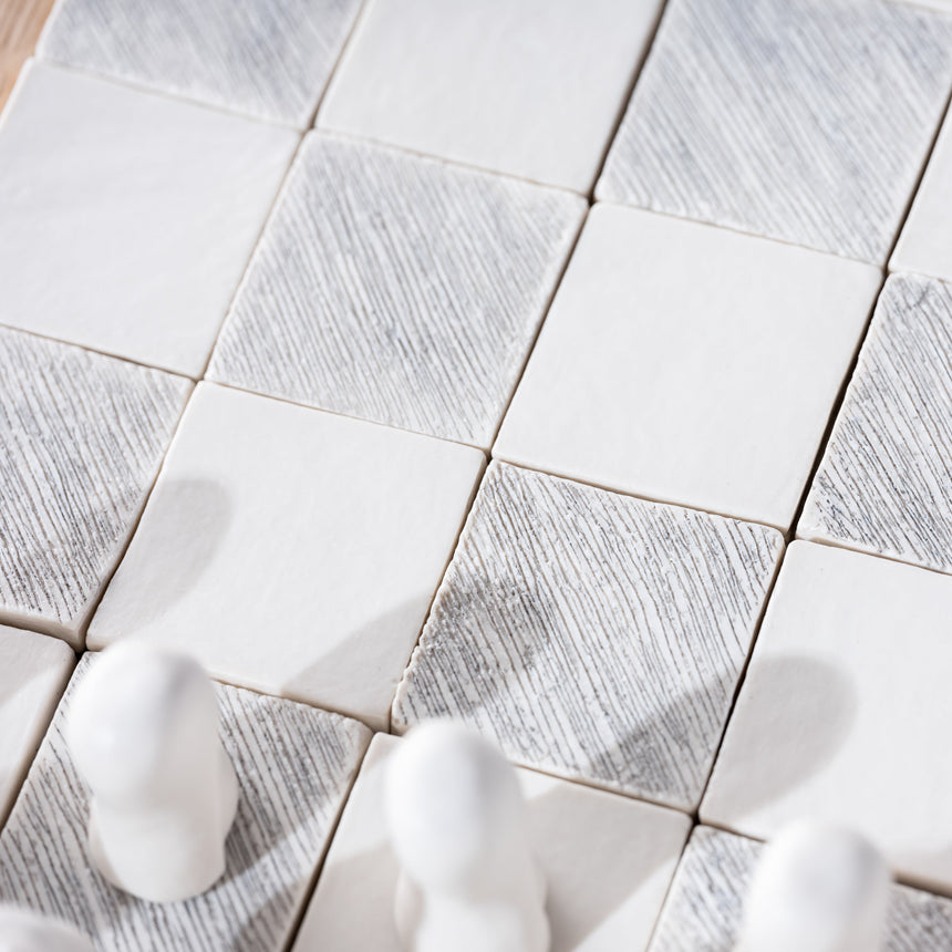 Jenny Poston - Modernist Porcelain Chess Set & Board Chess Set Day in the Life Gallery and Design Studio