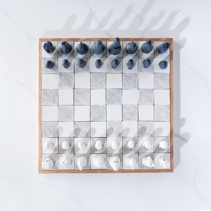 Jenny Poston - Modernist Porcelain Chess Set & Board Chess Set Day in the Life Gallery and Design Studio