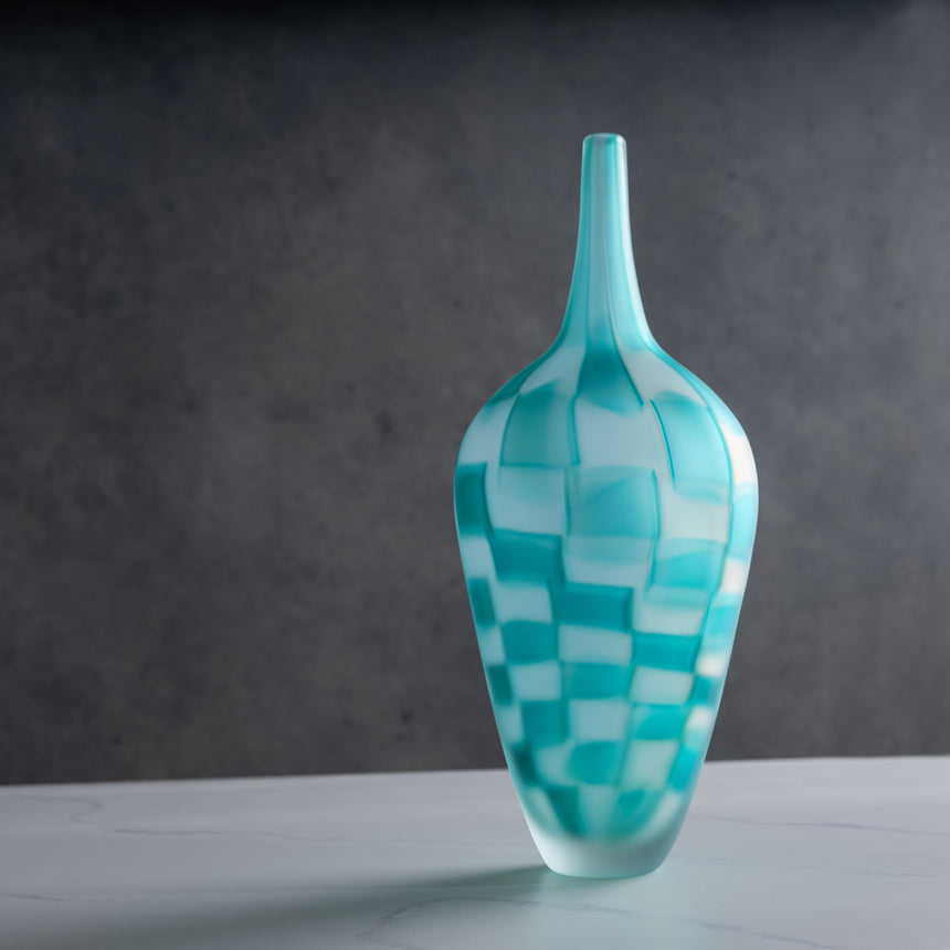 John Geci - Aqua Checkered Vase Glass Vessel Day in the Life Gallery 