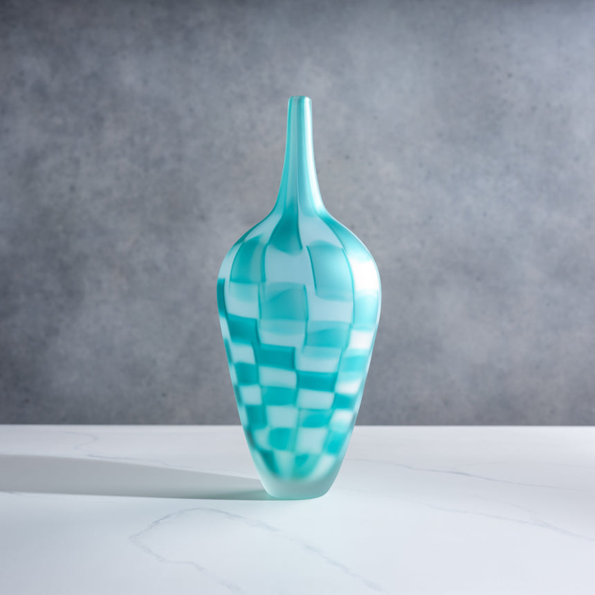 John Geci - Aqua Checkered Vase Glass Vessel Day in the Life Gallery 