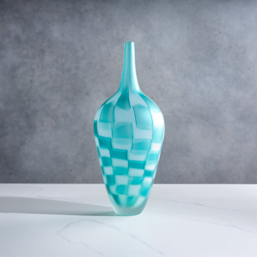 John Geci - Aqua Checkered Vase Glass Vessel Day in the Life Gallery