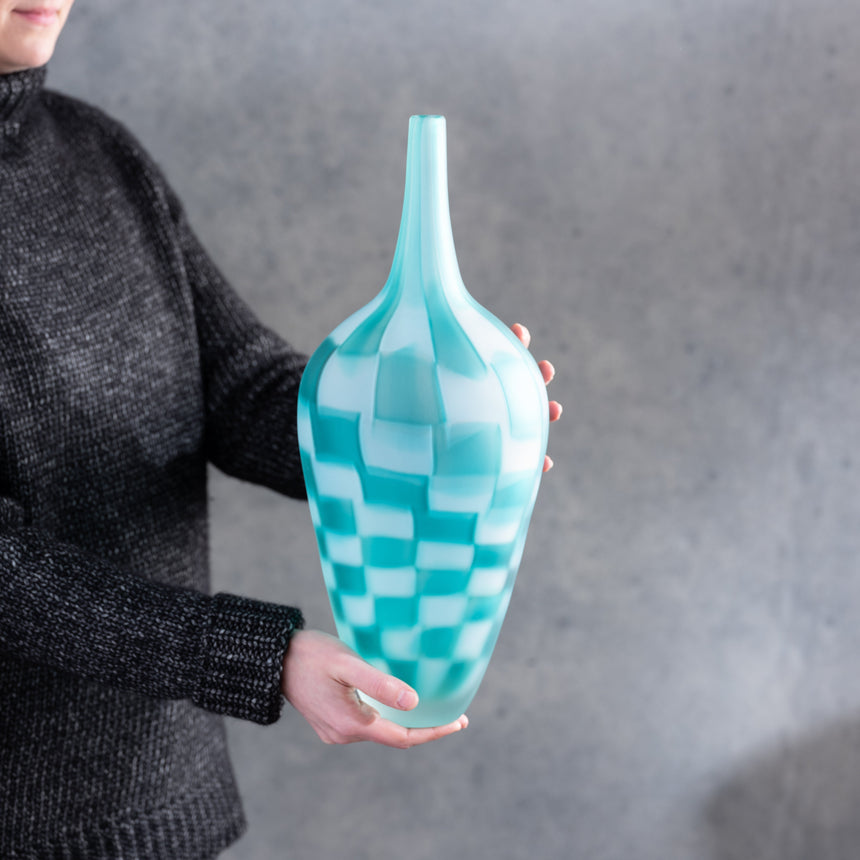 John Geci - Aqua Checkered Vase Glass Vessel Day in the Life Gallery 