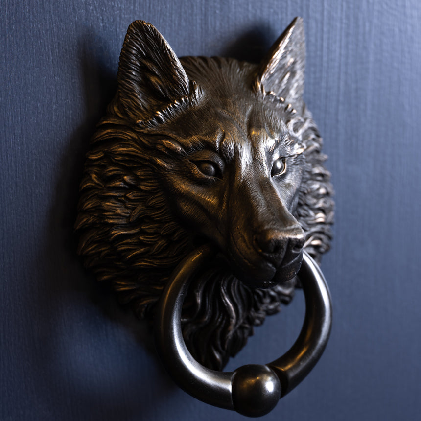 Karl Sanders - Bronze Wolf Door Knocker (small) Door Knocker Day in the Life Gallery