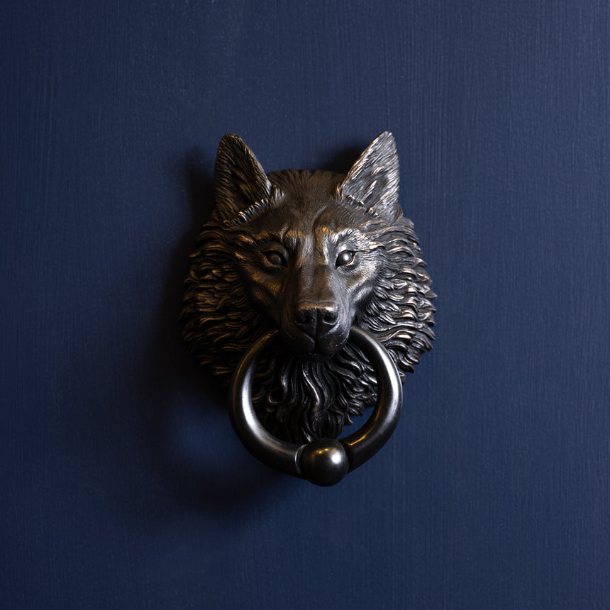 Karl Sanders - Bronze Wolf Door Knocker (small) Door Knocker Day in the Life Gallery
