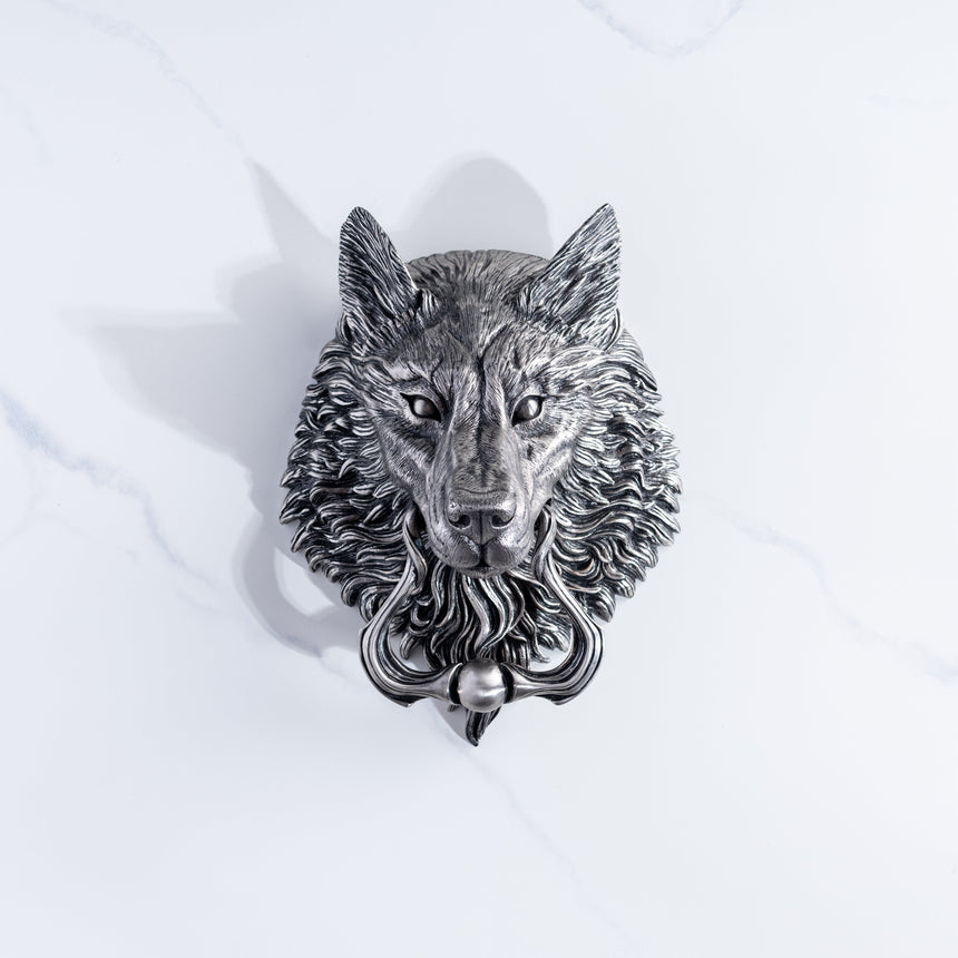 Karl Sanders - Nickel-Plated Bronze Wolf Door Knocker (Large) Door Knocker Day in the Life Gallery