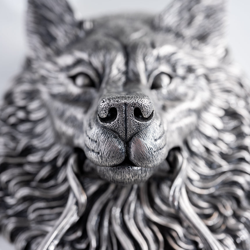 Karl Sanders - Nickel-Plated Bronze Wolf Door Knocker (Large) Door Knocker Day in the Life Gallery