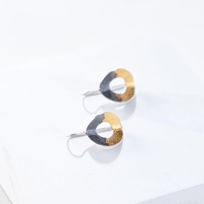 Marie-Hélène Rake - Oxidized Silver and Gold Circle Earrings Earring Day in the Life Gallery