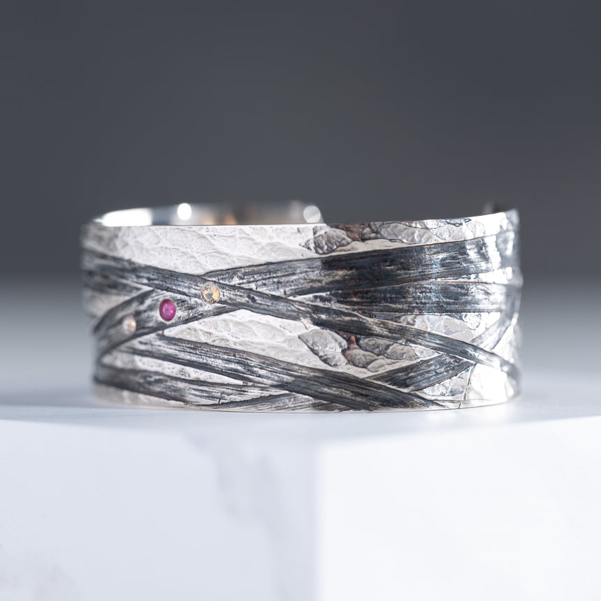 Marie-Hélène Rake - Ruby and Sapphires Cuff Silver Cuff Day in the Life Gallery