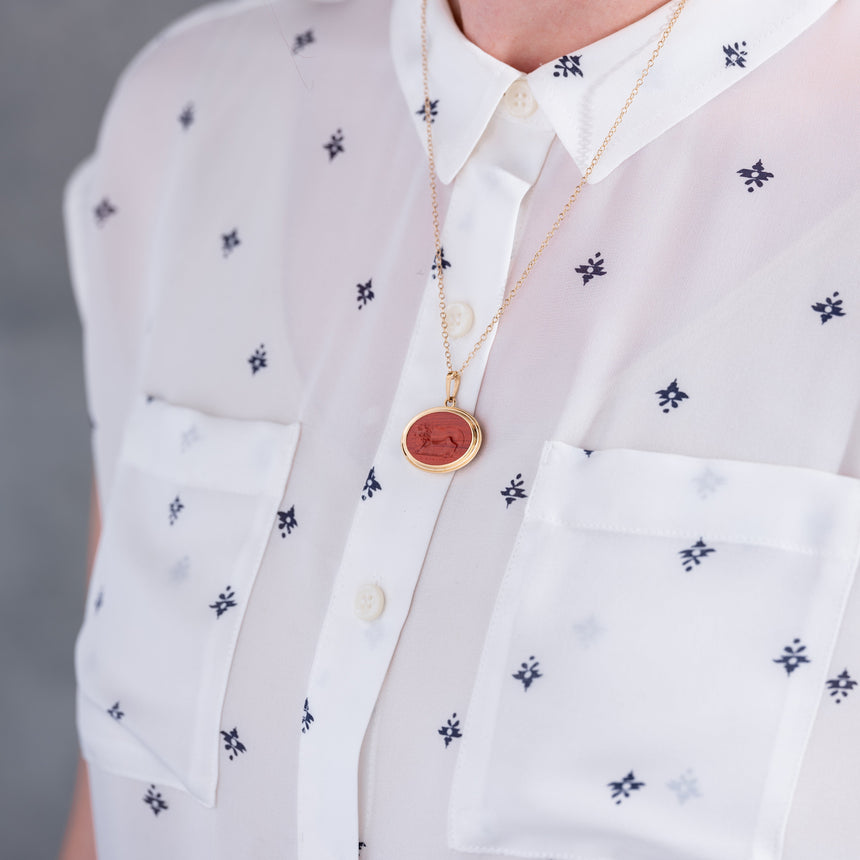 Olithica - Lion Intaglio and 18K Gold Pendant Silver Pendant Necklace Day in the Life Gallery