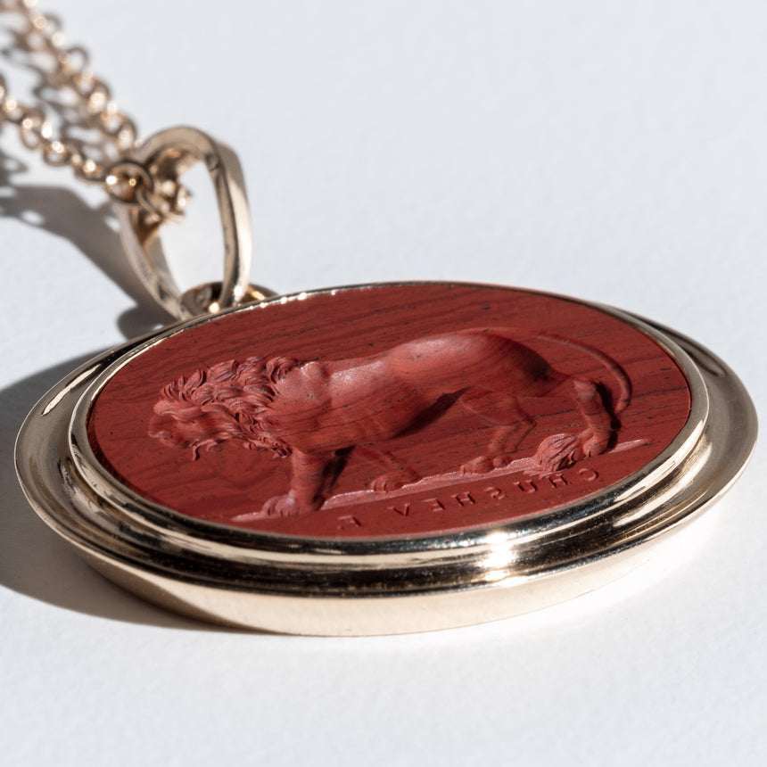 Olithica - Lion Intaglio and 18K Gold Pendant Silver Pendant Necklace Day in the Life Gallery