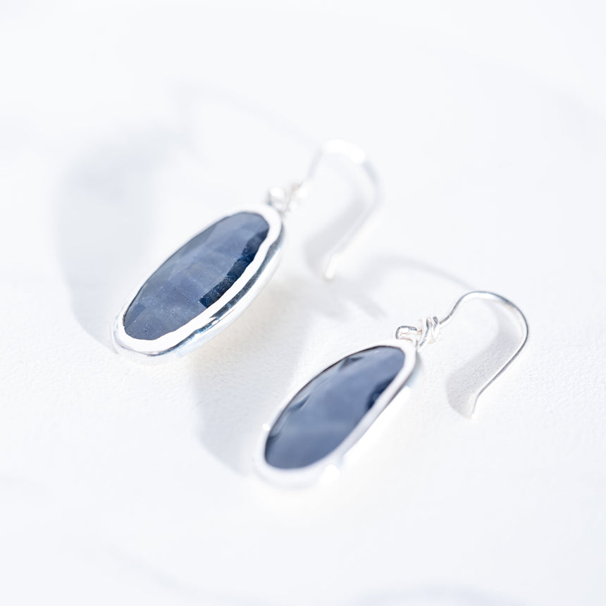 Sara Thompson - Blue Oval Sapphire Earrings Earring Day in the Life Gallery