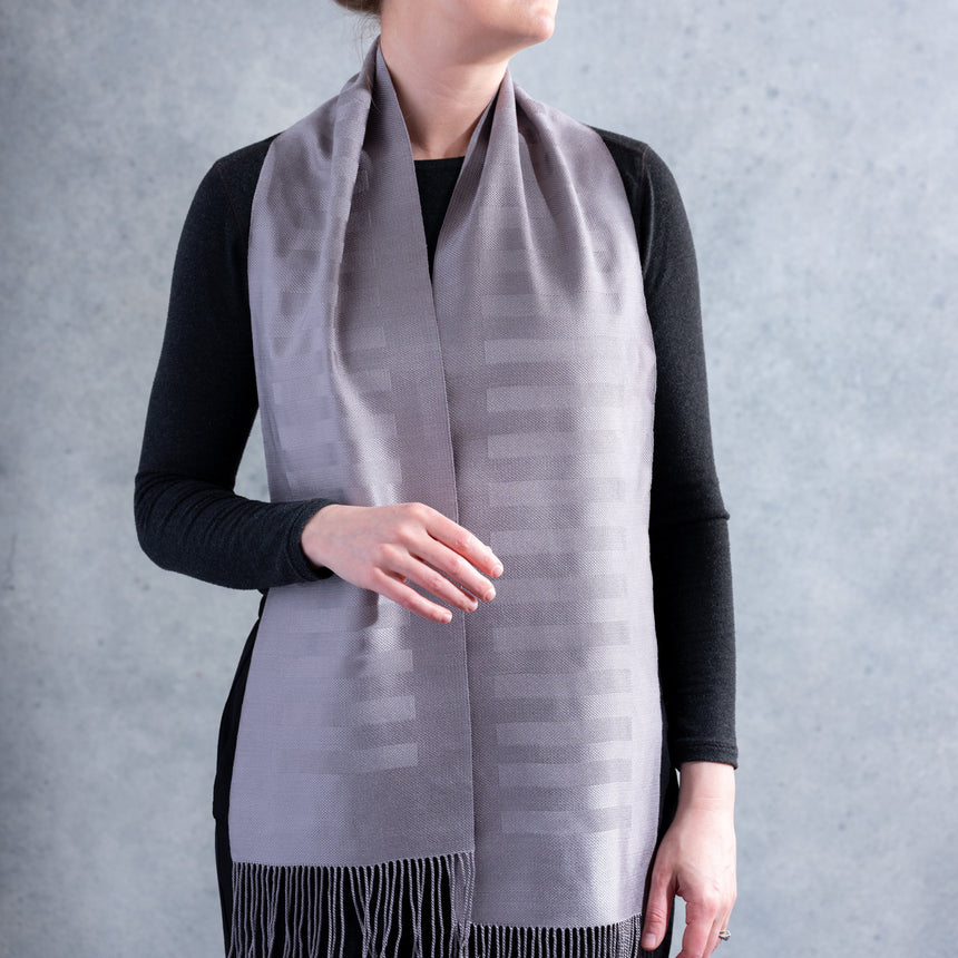 Tom Poirier - Handwoven Grey Scarf Scarf Day in the Life Gallery