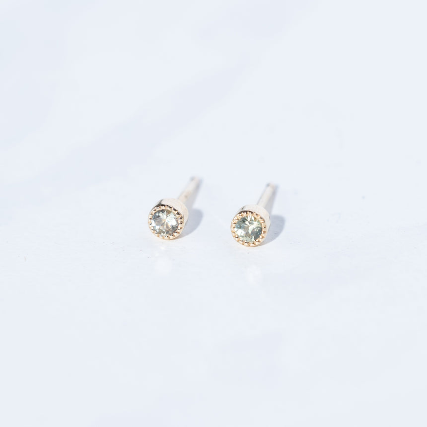 Alice Son - Sapphire Millgrain Studs (2.5mm Green Sapphires) Earrings Day in the Life Gallery 