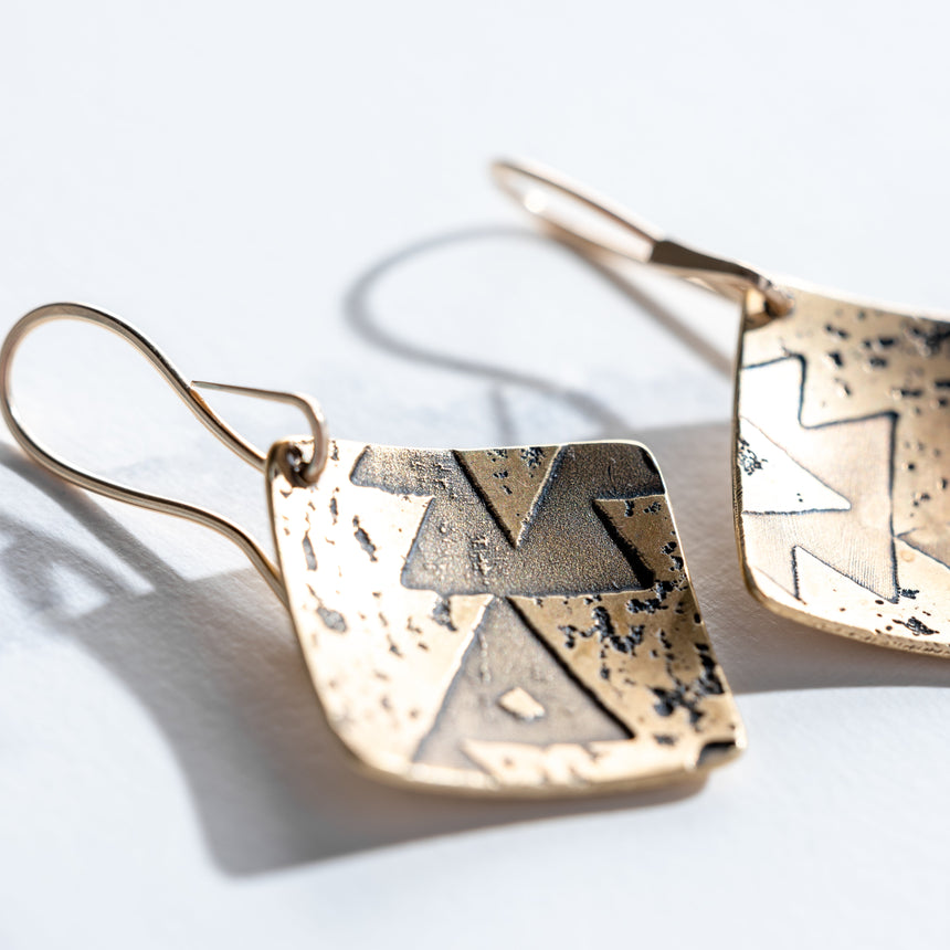 Ashley May - Brass Square Shift Aztec Earrings Earring Day in the Life Gallery 