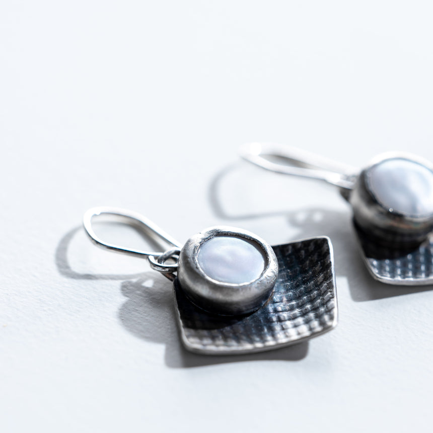 Ashley May - Silver & Button Pearl Earrings Earring Day in the Life Gallery 
