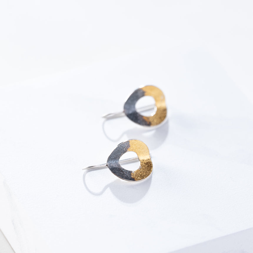 Marie-Hélène Rake - Oxidized Silver and Gold Circle Earrings Earring Day in the Life Gallery 