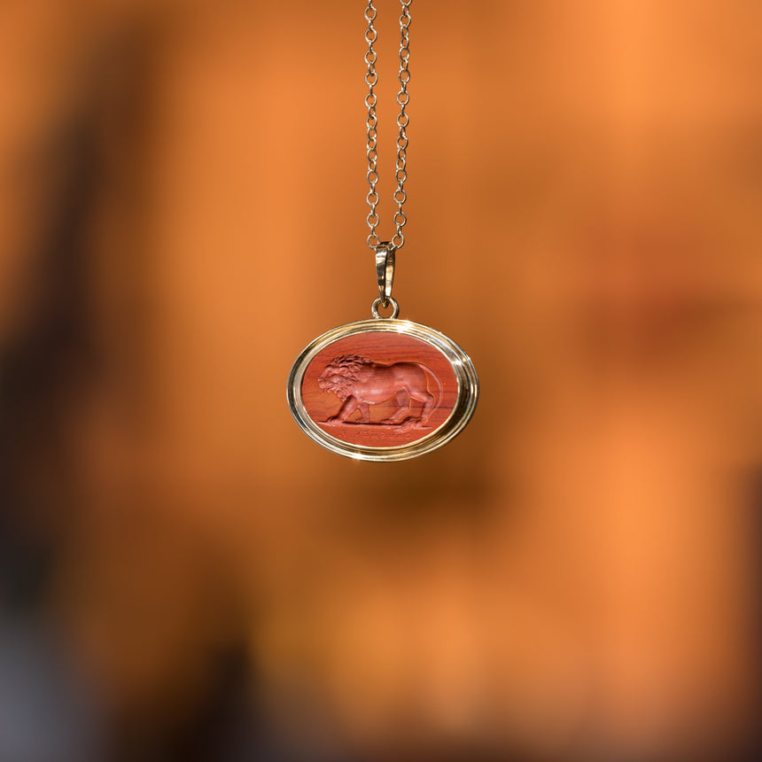 Olithica - Lion Intaglio and 18K Gold Pendant Silver Pendant Necklace Day in the Life Gallery 